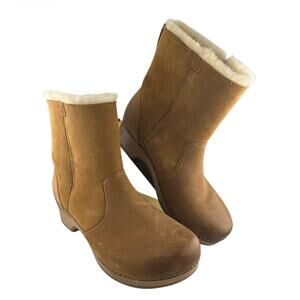 Dansko Bettie Genuine Shearling Lined Clog Ankle Boots - Honey Brown Nubuck